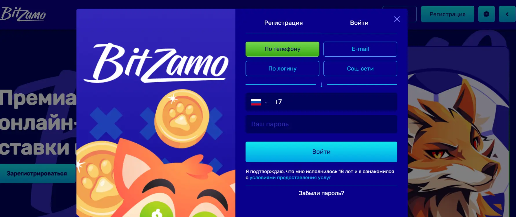 Вход в Bitzamo Casino